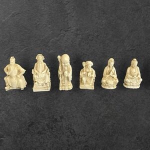 VTG Chinese Faux Ivory Ornate Deity Figurine Set of 6 Decor Alter Mid Century
